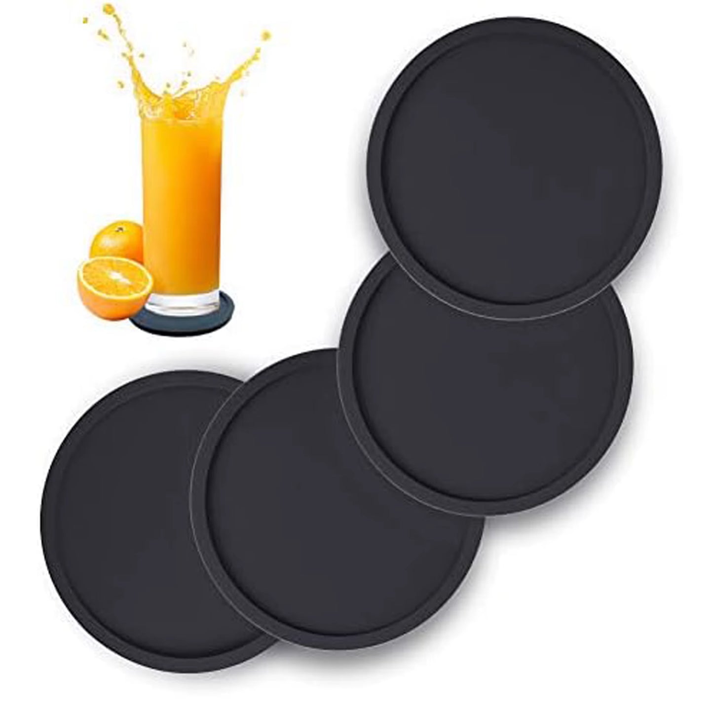 Non Slip Silicone Drink Coasters Large Black Cup Coaster Set for Outdoor & Indoor Drinks - anti Stain & Heat Resistant - Cup Tab