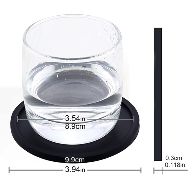 Non Slip Silicone Drink Coasters Large Black Cup Coaster Set for Outdoor & Indoor Drinks - anti Stain & Heat Resistant - Cup Tab
